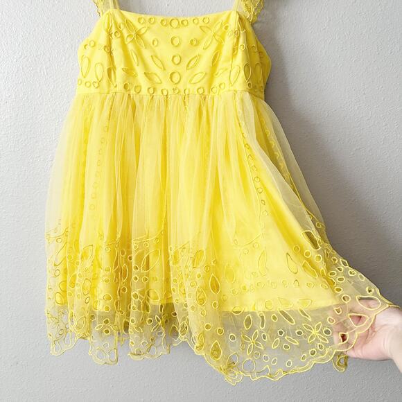 Anthro X Let Me Be Yellow Eyelet Tulle Mini Dress women’s size medium NEW - Picture 4 of 12